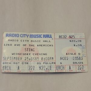 Vintage Radio City Music Hall Concert Ticket
